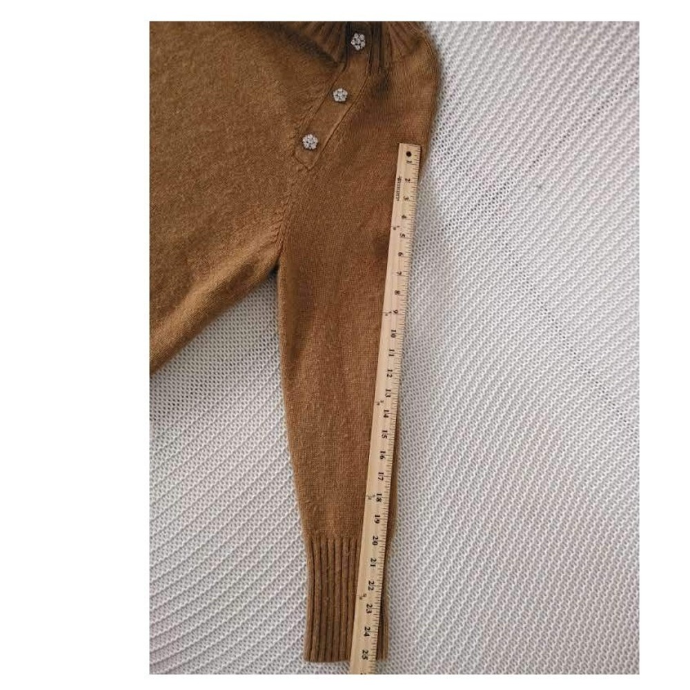 J.Crew Glam Crystal Button Camel Knit Sweater S/M Retro Minimalist - Picture 8 of 9